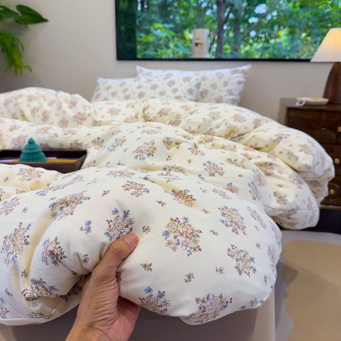 竹合家纺 2025秋冬新品爆款有氧人字纹提花小清新加厚四件套 白茶