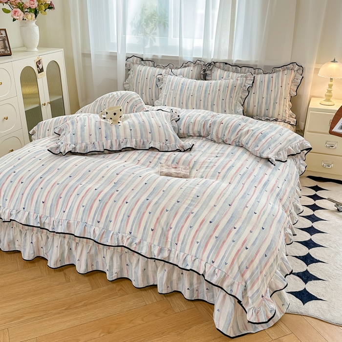 91家纺网 家纺一手货源 找家纺 尚美 2025新款法式小黑边云感四件套床盖款 爱心兰