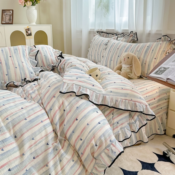 91家纺网 家纺一手货源 找家纺 尚美 2025新款法式小黑边云感四件套床盖款 爱心兰