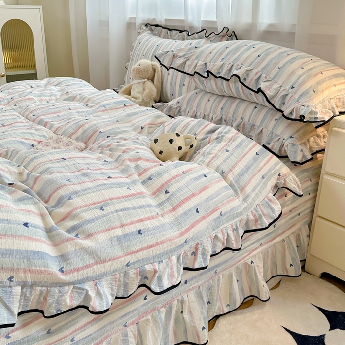 91家纺网 家纺一手货源 找家纺 尚美 2025新款法式小黑边云感四件套床盖款 爱心兰