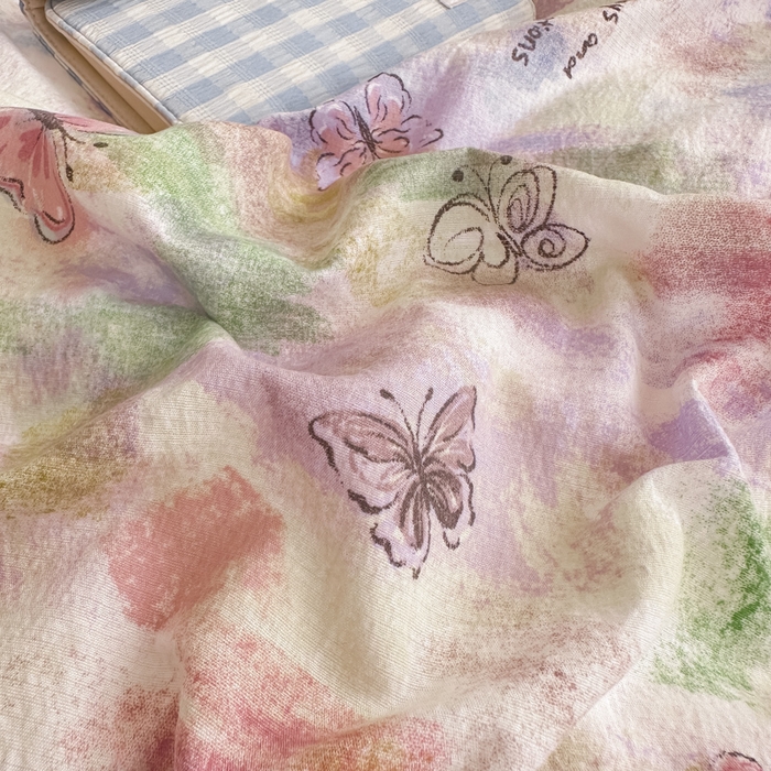 91家纺网 家纺一手货源 找家纺 尚美 2025新款法式小黑边云感四件套床盖款 彩绘蝴蝶