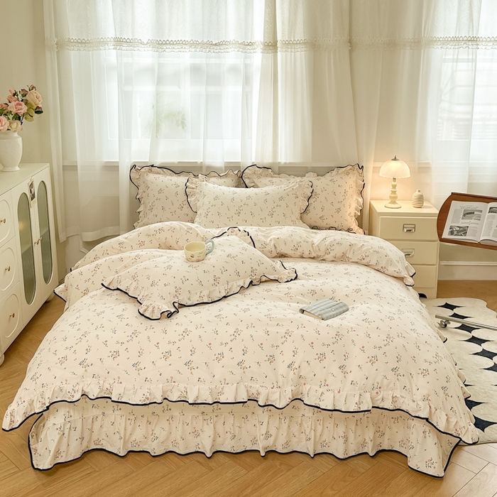 91家纺网 家纺一手货源 找家纺 尚美 2025新款法式小黑边云感四件套床盖款 丁香花