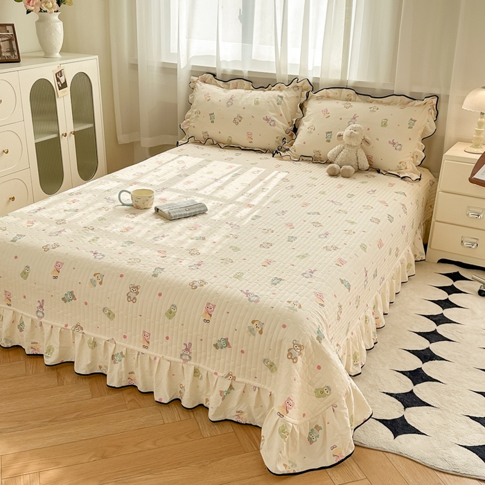 91家纺网 家纺一手货源 找家纺 尚美 2025新款法式小黑边云感四件套床盖款 动物乐园