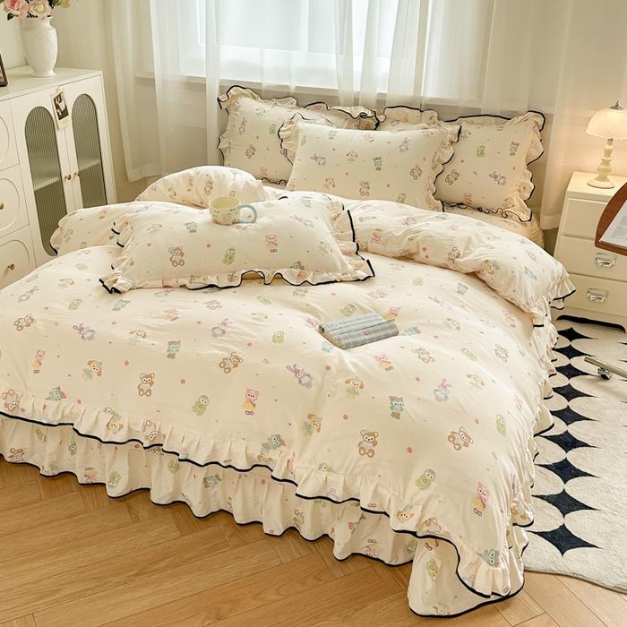 91家纺网 家纺一手货源 找家纺 尚美 2025新款法式小黑边云感四件套床盖款 动物乐园