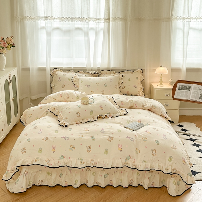 91家纺网 家纺一手货源 找家纺 尚美 2025新款法式小黑边云感四件套床盖款 动物乐园