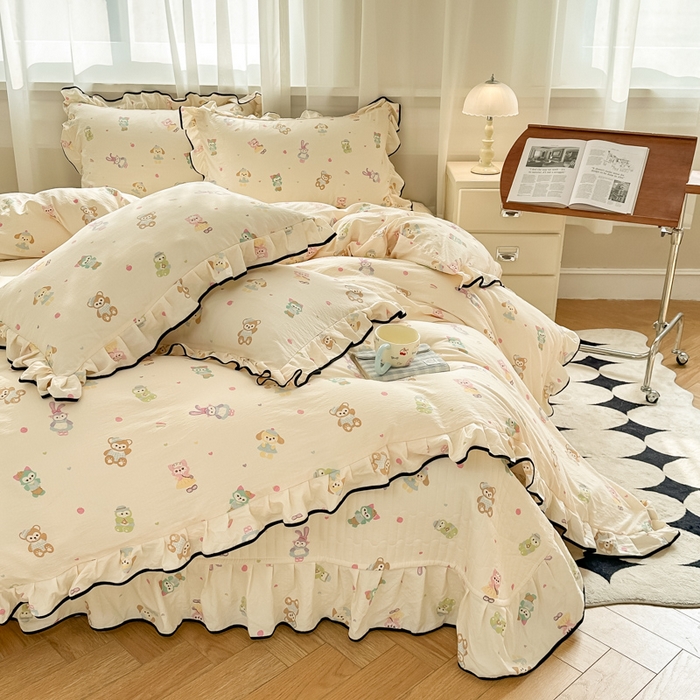 91家纺网 家纺一手货源 找家纺 尚美 2025新款法式小黑边云感四件套床盖款 动物乐园