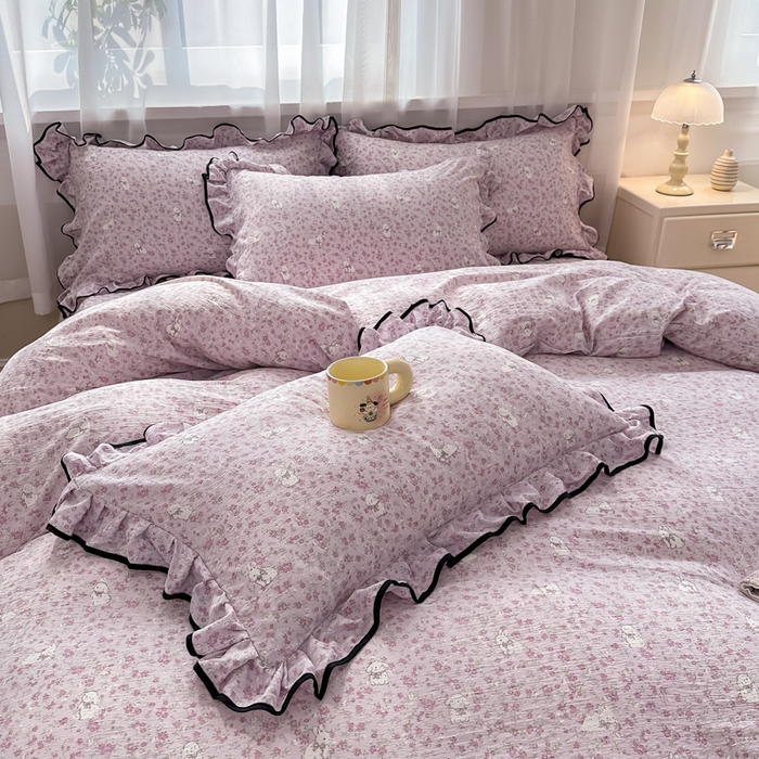 91家纺网 家纺一手货源 找家纺 尚美 2025新款法式小黑边云感四件套床盖款 可爱兔