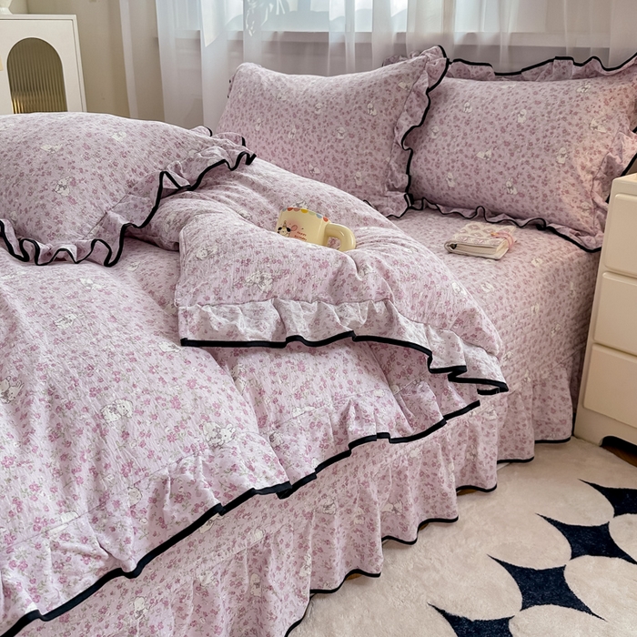 91家纺网 家纺一手货源 找家纺 尚美 2025新款法式小黑边云感四件套床盖款 可爱兔