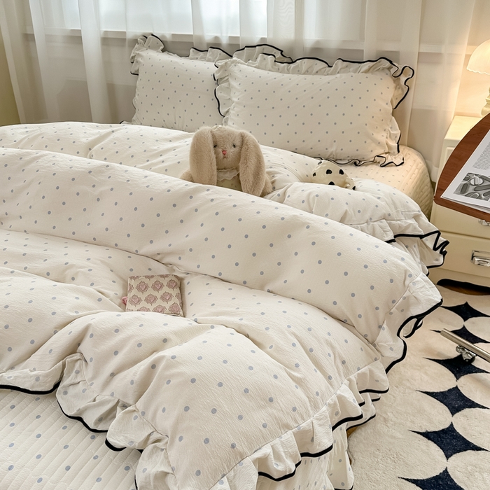 91家纺网 家纺一手货源 找家纺 尚美 2025新款法式小黑边云感四件套床盖款 兰波点