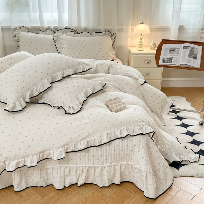 91家纺网 家纺一手货源 找家纺 尚美 2025新款法式小黑边云感四件套床盖款 兰波点