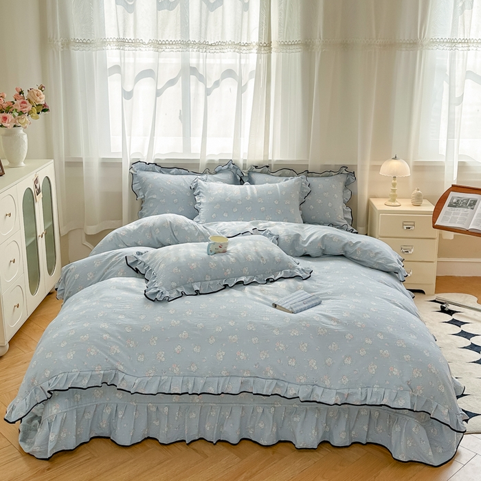 91家纺网 家纺一手货源 找家纺 尚美 2025新款法式小黑边云感四件套床盖款 兰亭