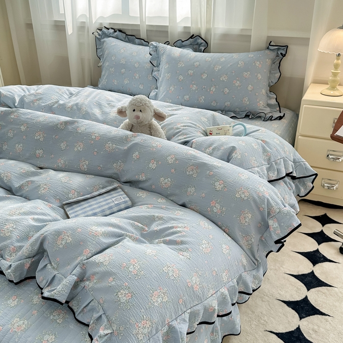 91家纺网 家纺一手货源 找家纺 尚美 2025新款法式小黑边云感四件套床盖款 兰亭