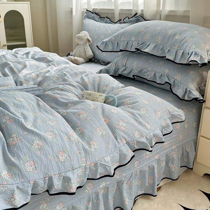 91家纺网 家纺一手货源 找家纺 尚美 2025新款法式小黑边云感四件套床盖款 兰亭