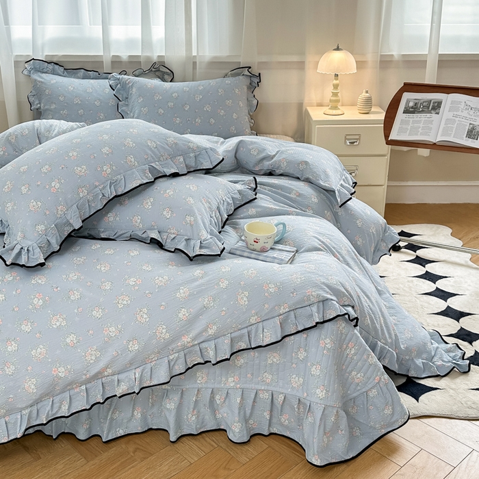 91家纺网 家纺一手货源 找家纺 尚美 2025新款法式小黑边云感四件套床盖款 兰亭