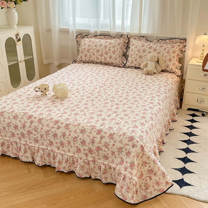 91家纺网 家纺一手货源 找家纺 尚美 2025新款法式小黑边云感四件套床盖款 玫瑰花园