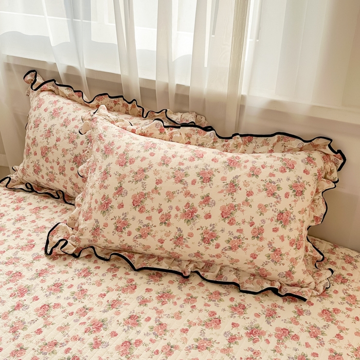 91家纺网 家纺一手货源 找家纺 尚美 2025新款法式小黑边云感四件套床盖款 玫瑰花园