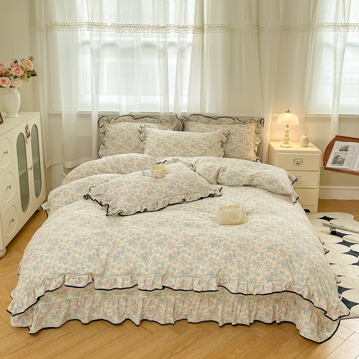 91家纺网 家纺一手货源 找家纺 尚美 2025新款法式小黑边云感四件套床盖款 玫夏