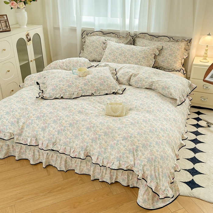 91家纺网 家纺一手货源 找家纺 尚美 2025新款法式小黑边云感四件套床盖款 玫夏