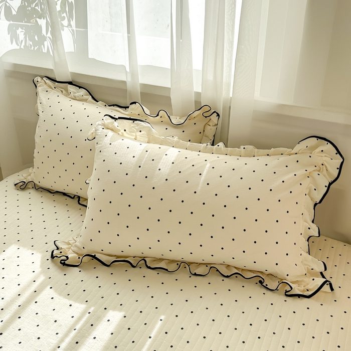 91家纺网 家纺一手货源 找家纺 尚美 2025新款法式小黑边云感四件套床盖款 米波点