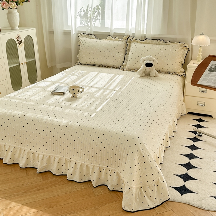 91家纺网 家纺一手货源 找家纺 尚美 2025新款法式小黑边云感四件套床盖款 米波点