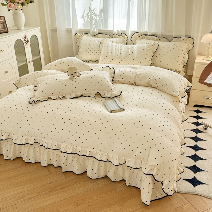 91家纺网 家纺一手货源 找家纺 尚美 2025新款法式小黑边云感四件套床盖款 米波点