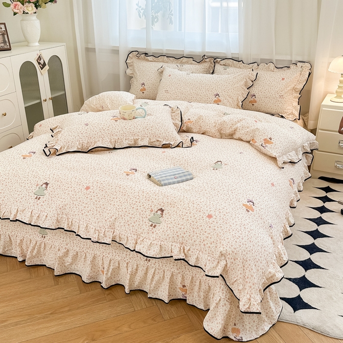 91家纺网 家纺一手货源 找家纺 尚美 2025新款法式小黑边云感四件套床盖款 小女孩