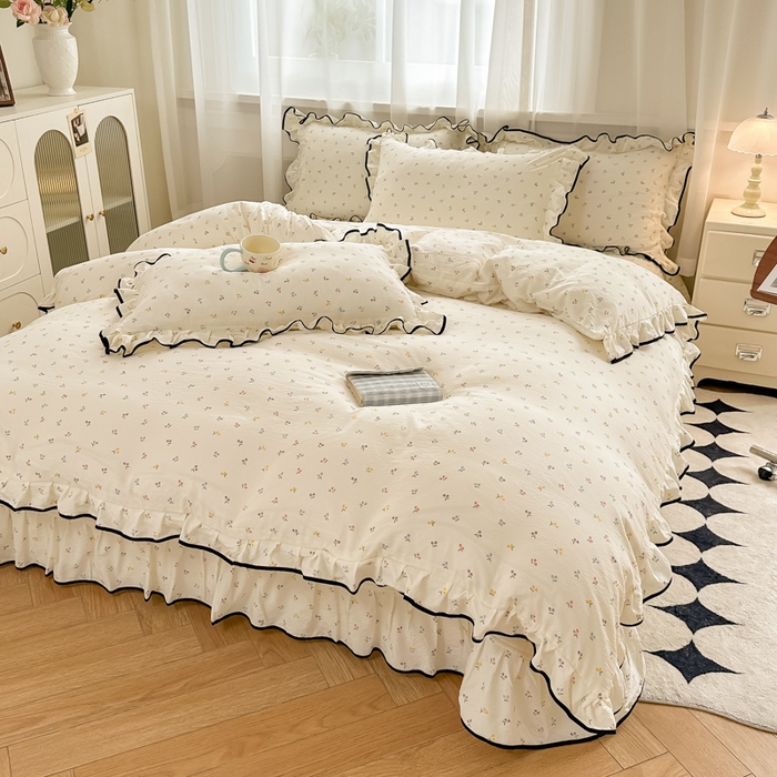 91家纺网 家纺一手货源 找家纺 尚美 2025新款法式小黑边云感四件套床盖款 樱桃