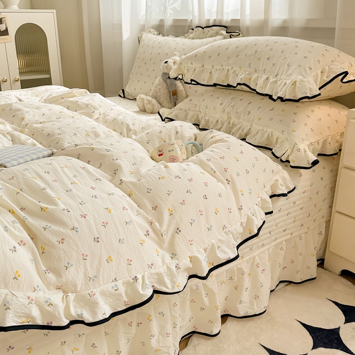 91家纺网 家纺一手货源 找家纺 尚美 2025新款法式小黑边云感四件套床盖款 樱桃