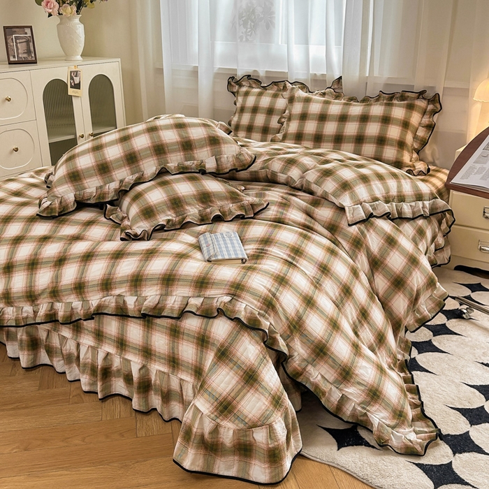 尚美 2025新款法式小黑边云感四件套床盖款 格子空间