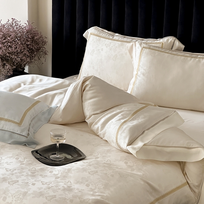 91家纺网 家纺一手货源 找家纺 （总）MIU缪家居 2025新款100支全棉纯棉提花四件套-蝶影（控价388）