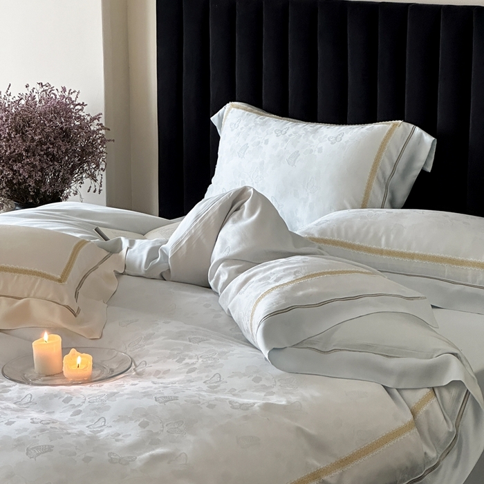 91家纺网 家纺一手货源 找家纺 （总）MIU缪家居 2025新款100支全棉纯棉提花四件套-蝶影（控价388）