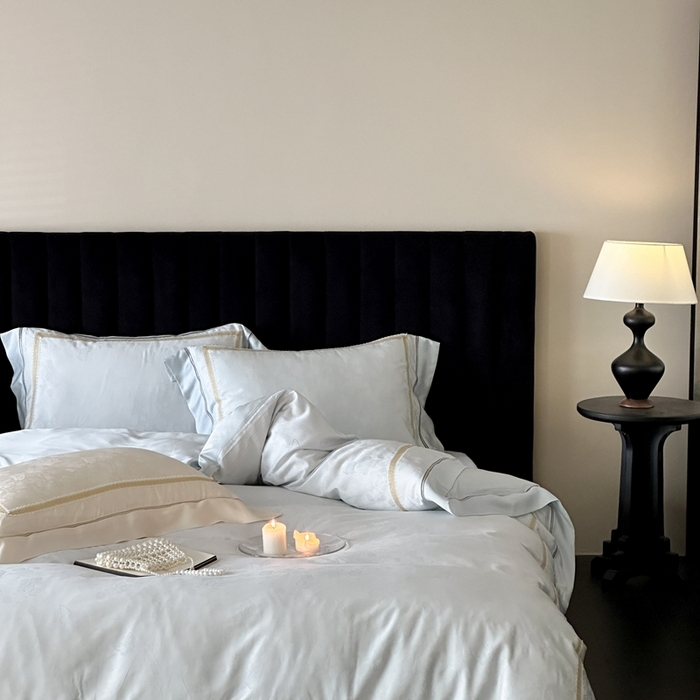 91家纺网 家纺一手货源 找家纺 MIU缪家居 2025新款100支全棉纯棉提花四件套-蝶影 雾蓝（控价388）