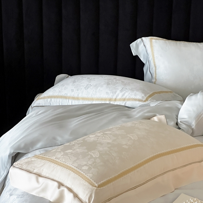 91家纺网 家纺一手货源 找家纺 MIU缪家居 2025新款100支全棉纯棉提花四件套-蝶影 雾蓝（控价388）