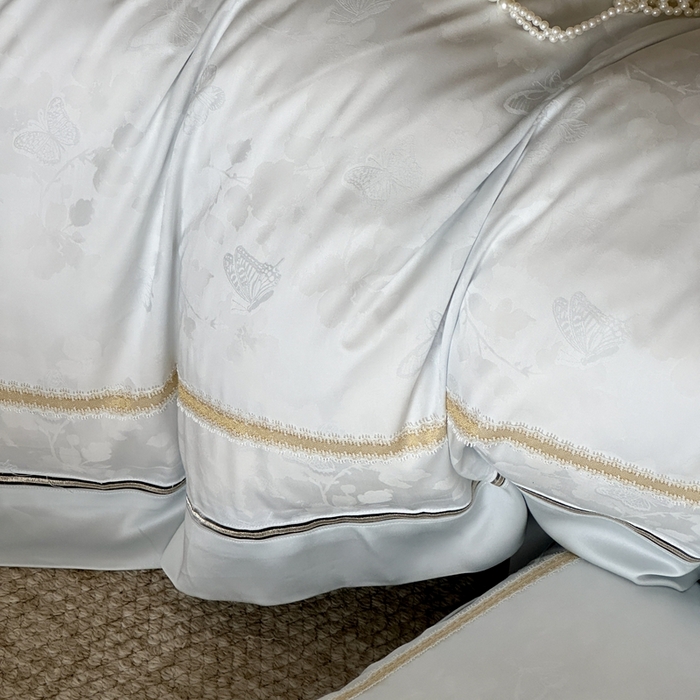 91家纺网 家纺一手货源 找家纺 MIU缪家居 2025新款100支全棉纯棉提花四件套-蝶影 雾蓝（控价388）