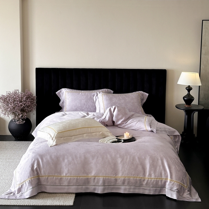 91家纺网 家纺一手货源 找家纺 MIU缪家居 2025新款100支全棉纯棉提花四件套-蝶影 烟紫（控价388）