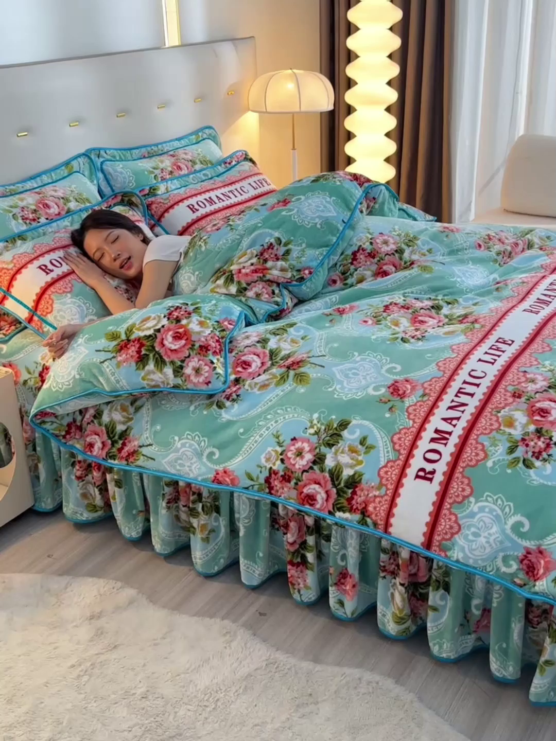 91家纺网 家纺一手货源 找家纺 缘莉娜家纺 2025高克重8斤牛奶绒四件套金貂绒法莱绒加厚保暖直播电商爆款 曼妙顺意