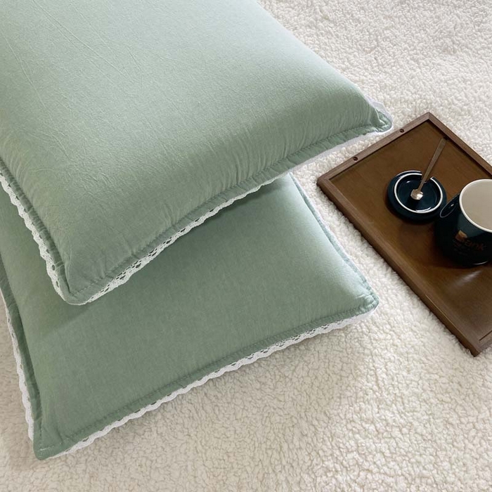 91家纺网 家纺一手货源 找家纺 卡奥家纺 2025新款A类纯棉色织枕套单枕套枕套单件 浅绿青年