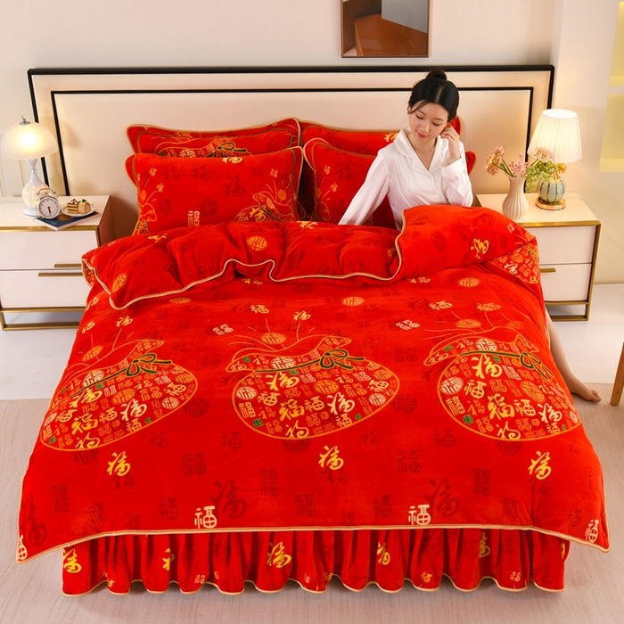 91家纺网 家纺一手货源 找家纺 望淮 2025新款230g印花金貂绒牛奶绒四件套 福袋