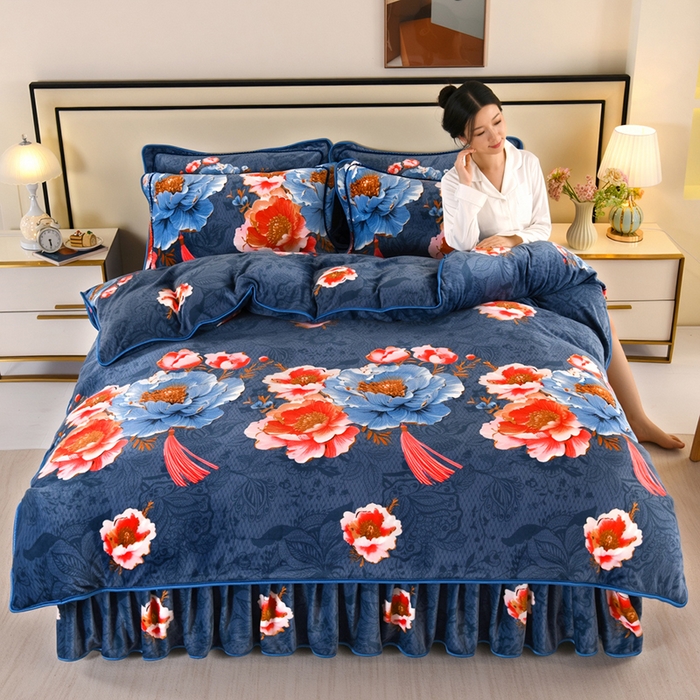 91家纺网 家纺一手货源 找家纺 望淮 2025新款230g印花金貂绒牛奶绒四件套 富贵人生