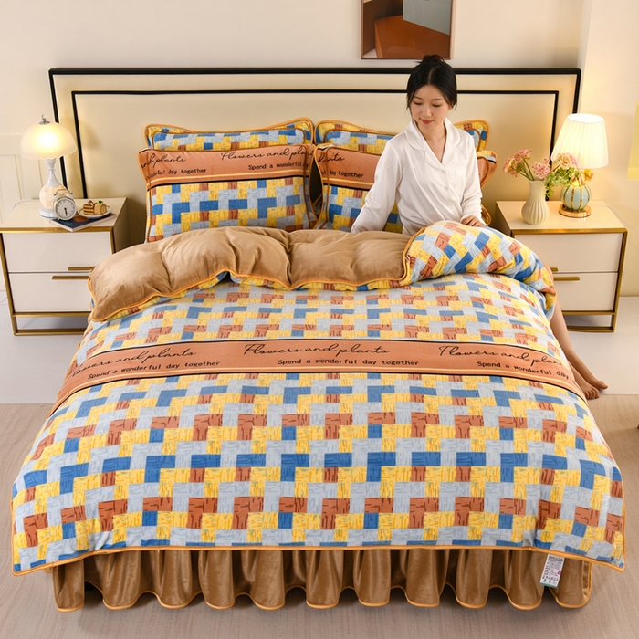 91家纺网 家纺一手货源 找家纺 望淮 2025新款230g印花金貂绒牛奶绒四件套 热恋