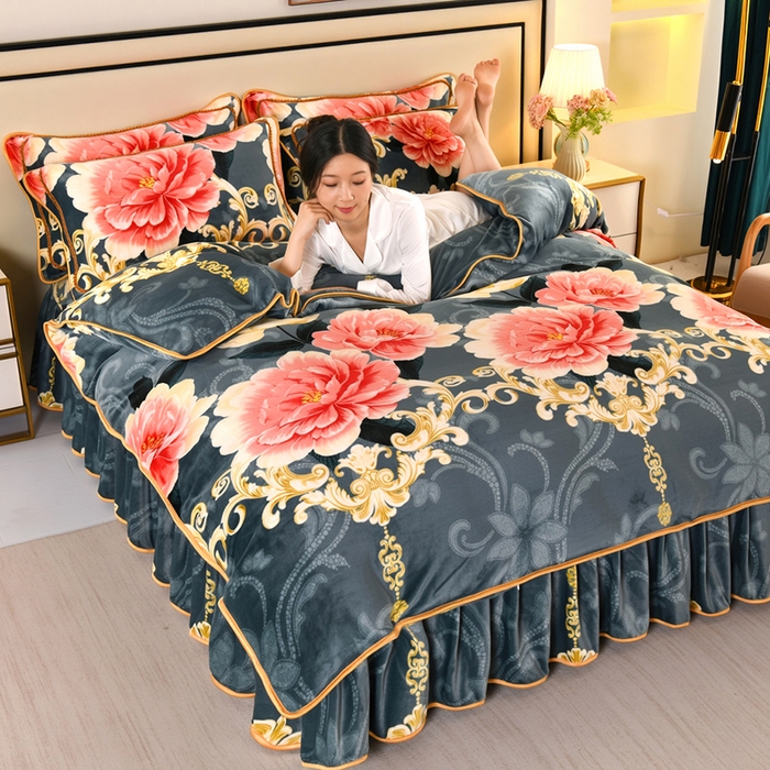 91家纺网 家纺一手货源 找家纺 （总）望淮 2025新款230g印花金貂绒牛奶绒四件套