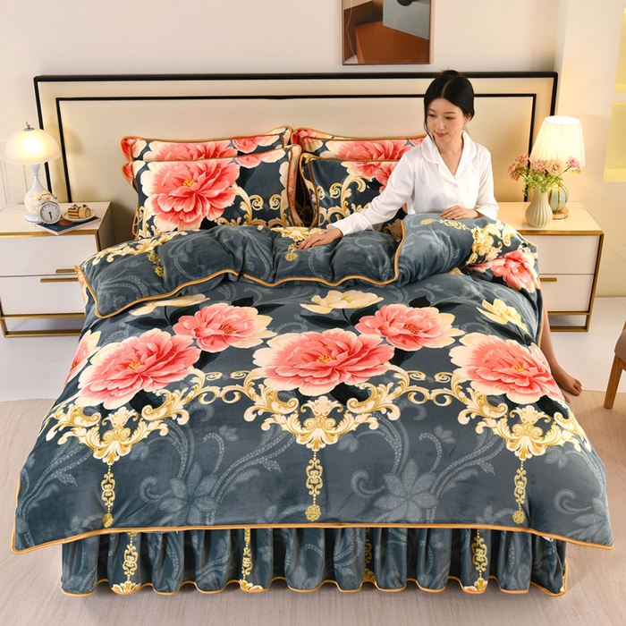 91家纺网 家纺一手货源 找家纺 （总）望淮 2025新款230g印花金貂绒牛奶绒四件套