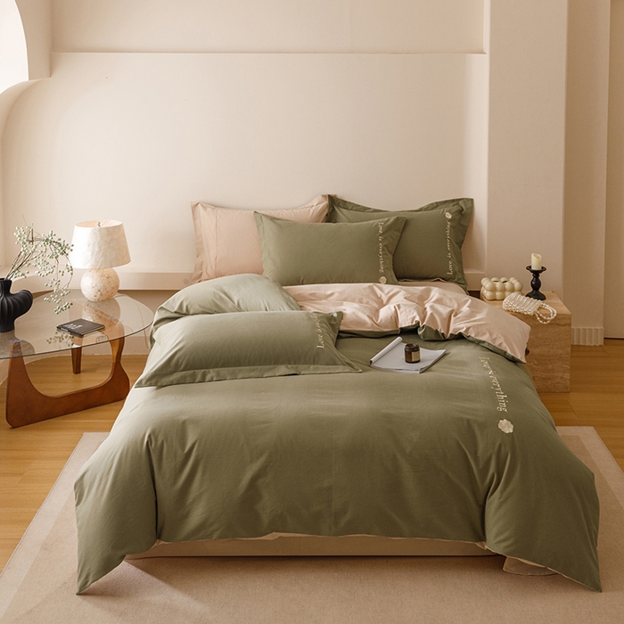 艾莱家纺 2025新款A类新疆长绒棉加厚柔顺磨毛四件套--爱永恒系列 爱永恒-抹茶绿