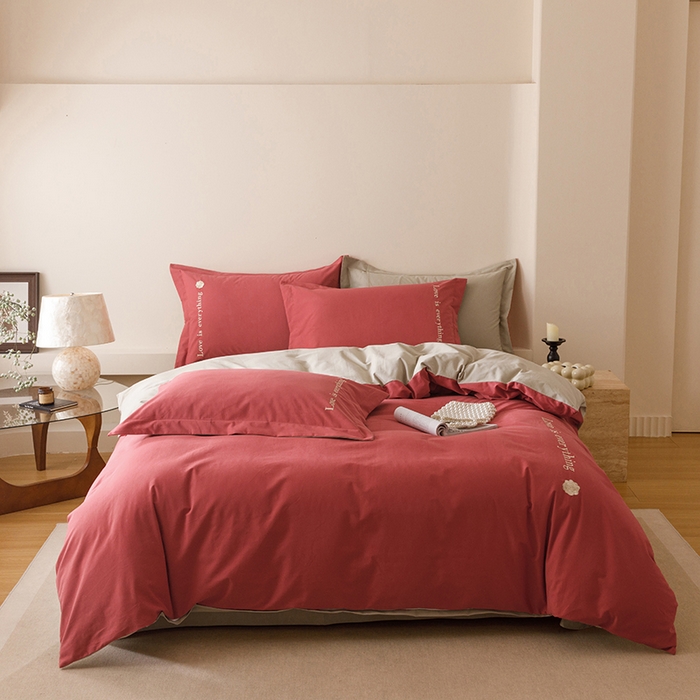 艾莱家纺 2025新款A类新疆长绒棉加厚柔顺磨毛四件套--爱永恒系列 爱永恒-嫣红