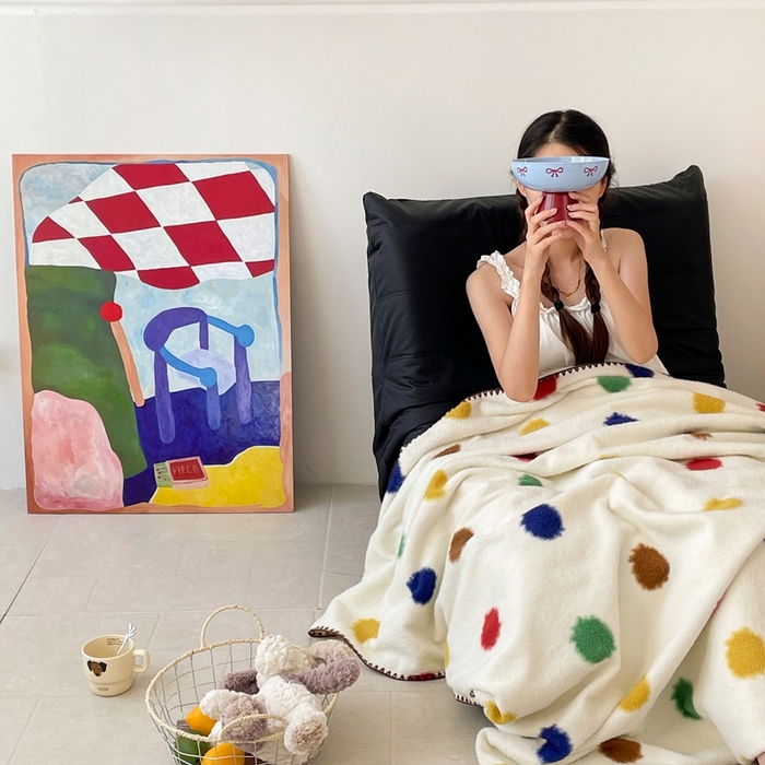 91家纺网 家纺一手货源 找家纺 晚爱家纺（原晚安家居） 2025新款跨境暖羊绒双面绵羊绒沙发毯多功能盖毯 彩波点