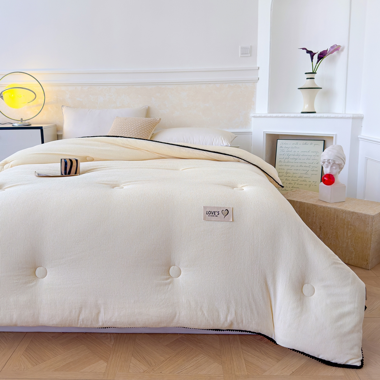 91家纺网 家纺一手货源 找家纺 蓝冰家纺 2025新款保暖雪尼绒大豆被冬被被子被芯 奶白色