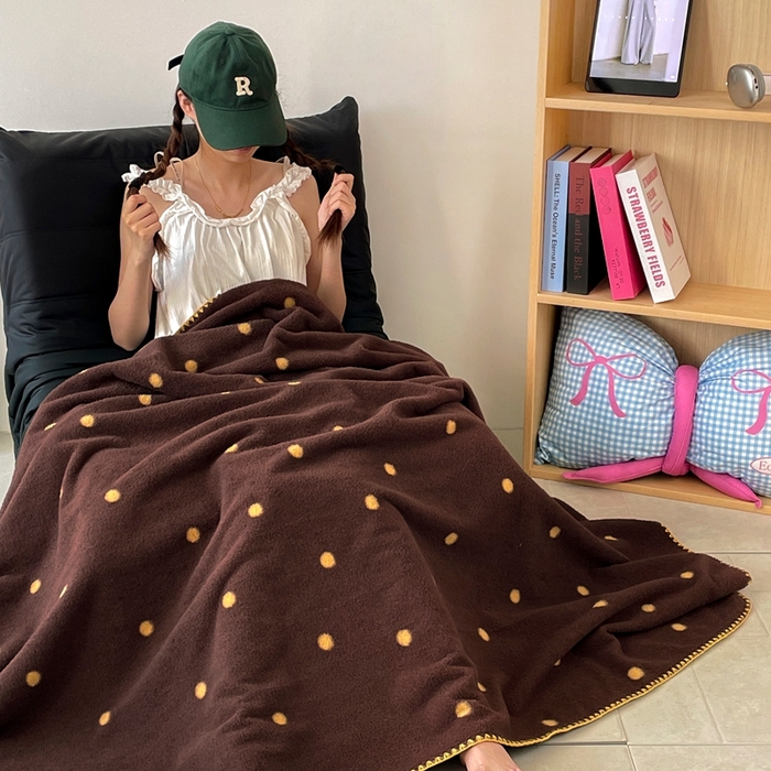 晚爱家纺（原晚安家居） 2025新款跨境暖羊绒双面绵羊绒沙发毯多功能盖毯 咖波点