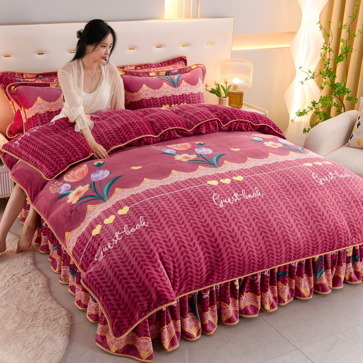 91家纺网 家纺一手货源 找家纺 （总）贝诗梦 2025直播8.5斤高克重牛奶绒金貂法莱绒保暖四件套