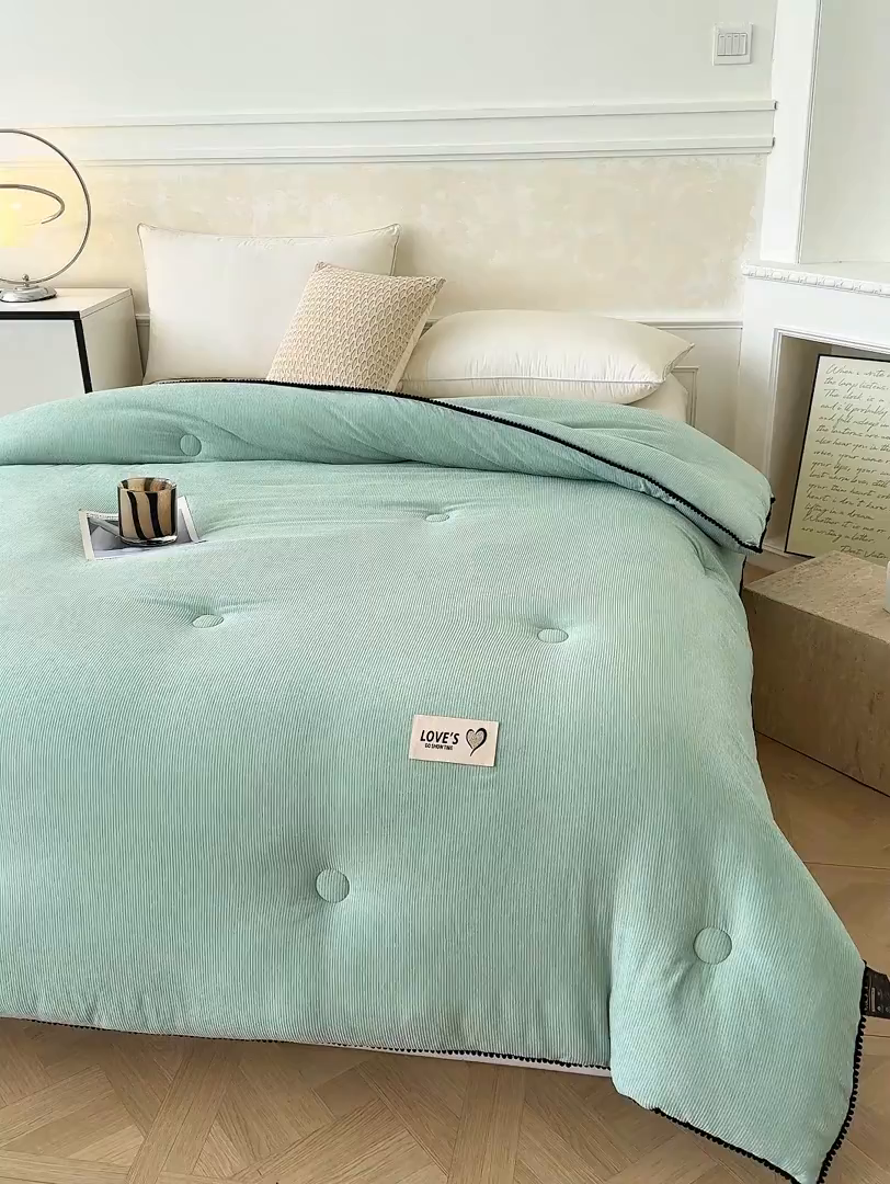 91家纺网 家纺一手货源 找家纺 蓝冰家纺 2025新款保暖雪尼绒大豆被冬被被子被芯 墨绿色