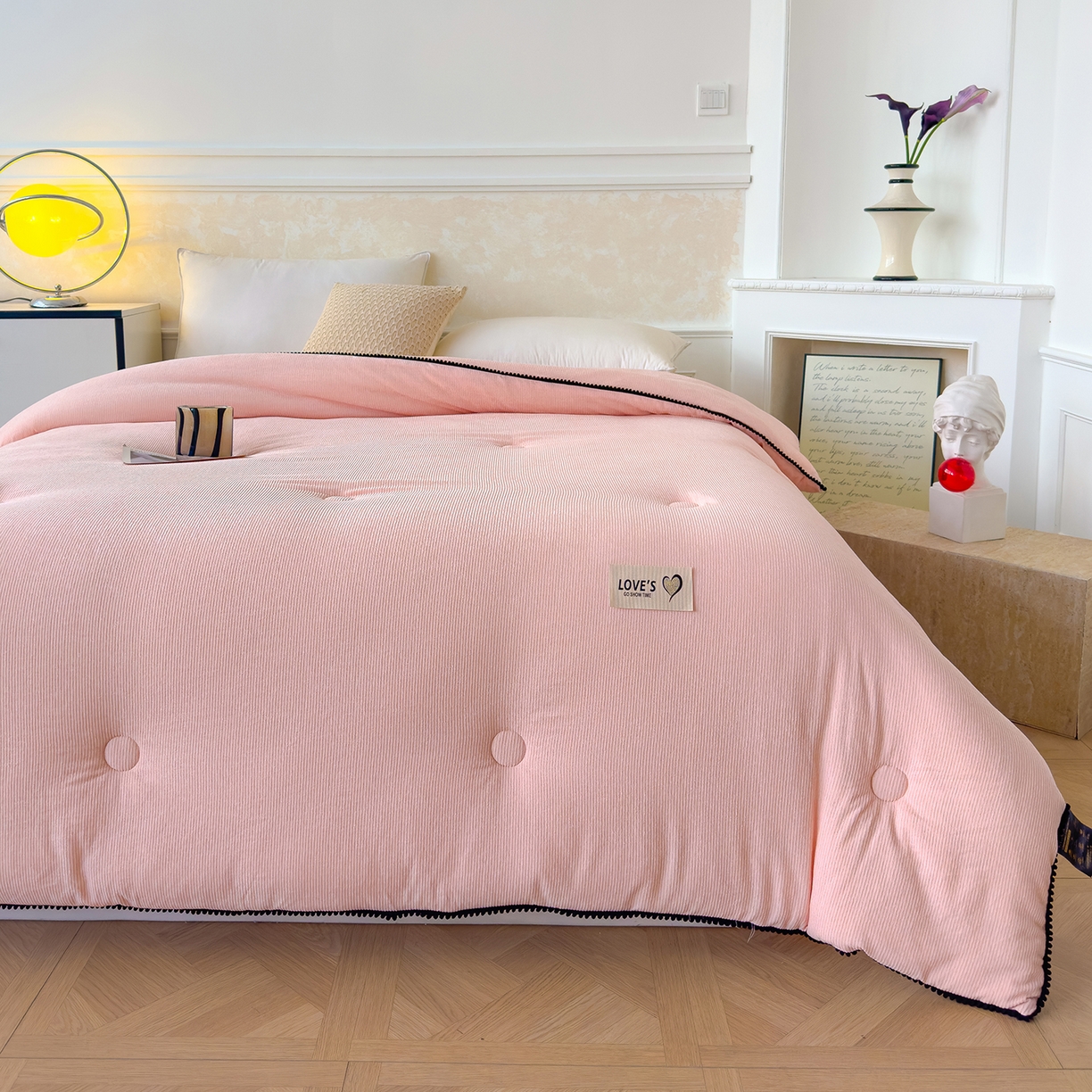 91家纺网 家纺一手货源 找家纺 蓝冰家纺 2025新款保暖雪尼绒大豆被冬被被子被芯 墨玉色